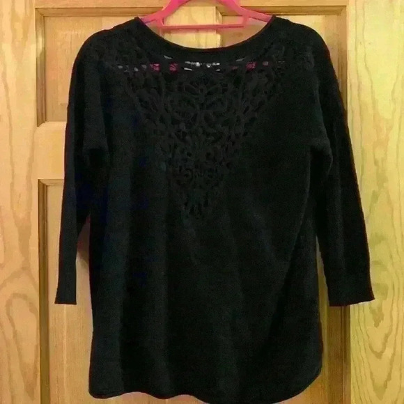 French Connection Black Black Quarter Length Sweater Open Lace Back - Picture 3 of 4